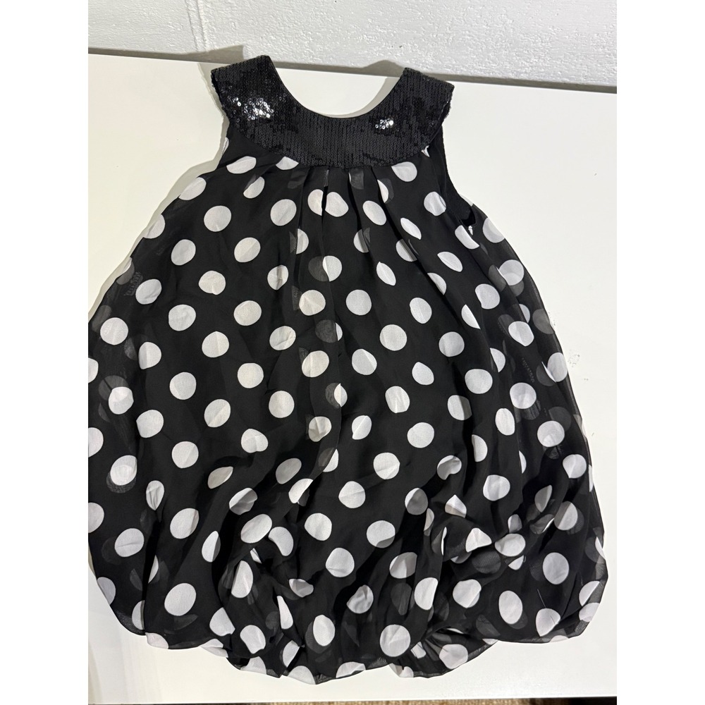 Childrens Place Girls 5 Polka Dot Bubble Dress Black White Sequin Party Chiffon